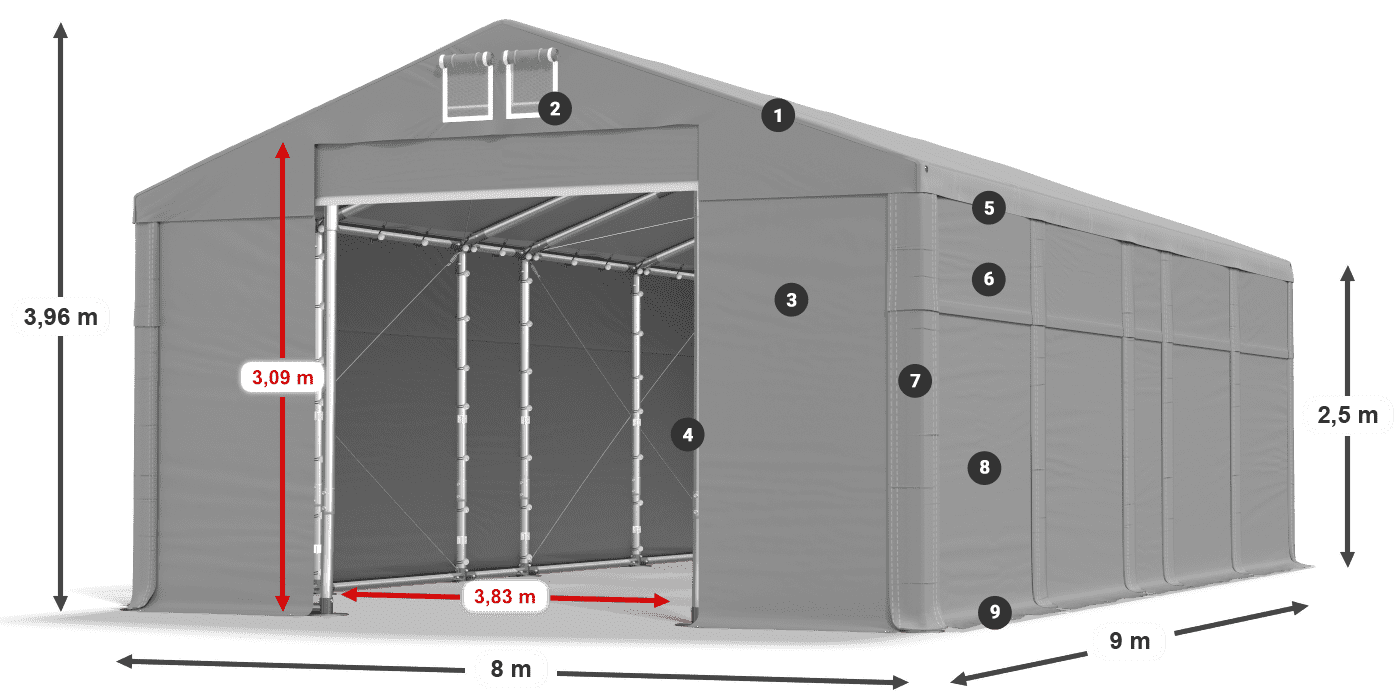 Acoperiș: MS 580 PVC Pereţi: FR 620 PVC legenda 2.5m