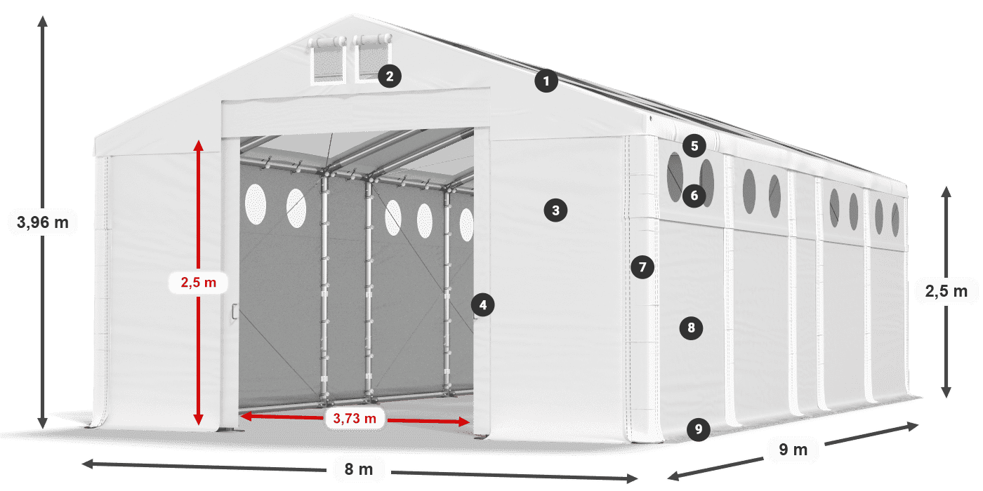 Acoperiș: MS T 580 PVC Pereţi: FR O 620 PVC legenda 2.5m
