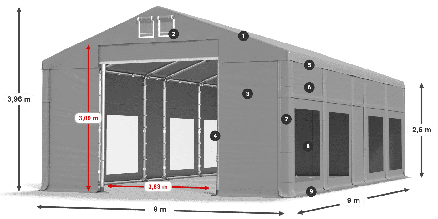 Acoperiș: MS 580 PVC Pereţi: MS 580 PVC legenda 2.5m