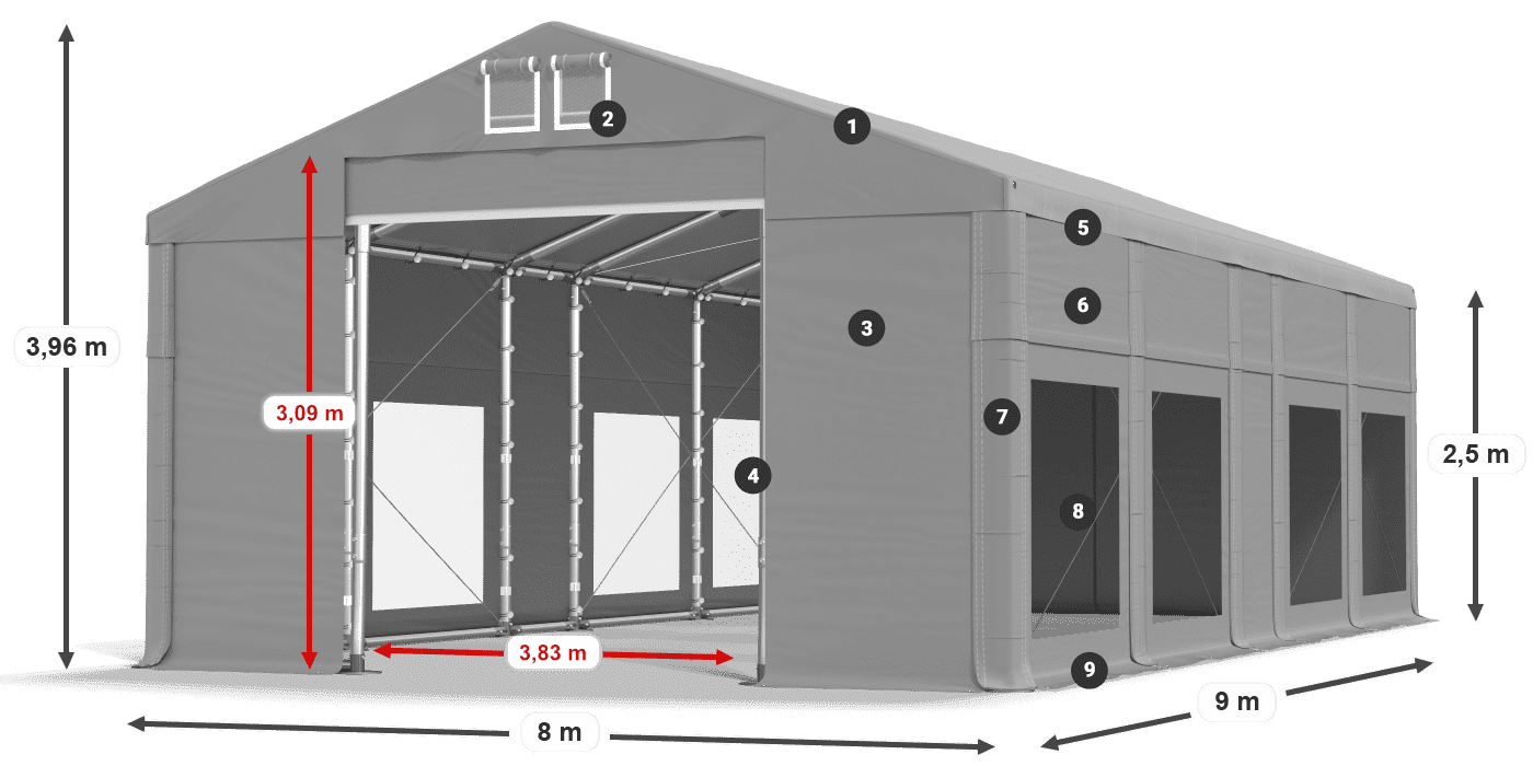 Acoperiș: MS 580 PVC Pereţi: MS 580 PVC legenda 2.5m