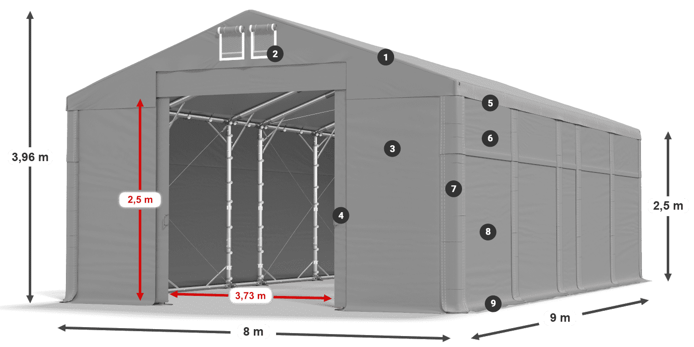 Acoperiș: MS 580 PVC Pereţi: SD 500 PVC legenda 2.5m