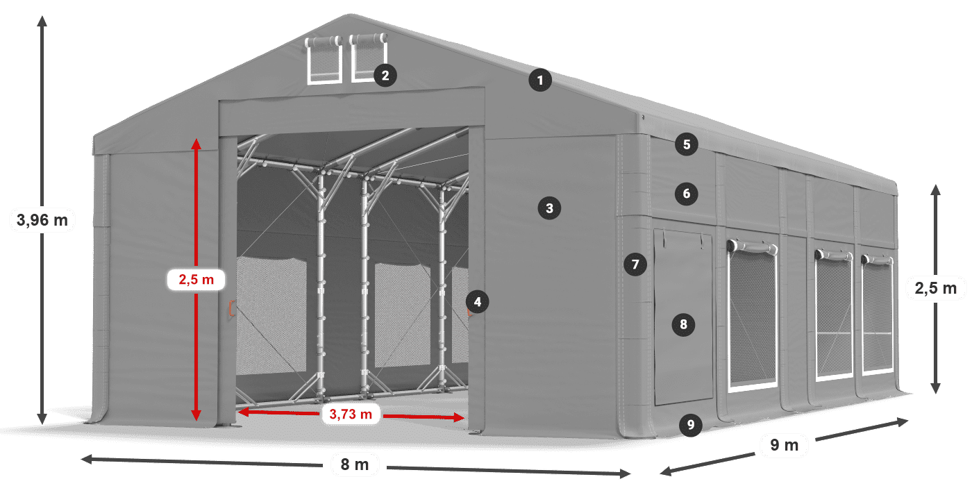 Acoperiș: MS 580 PVC Pereţi: SD M 500 PVC legenda 2.5m
