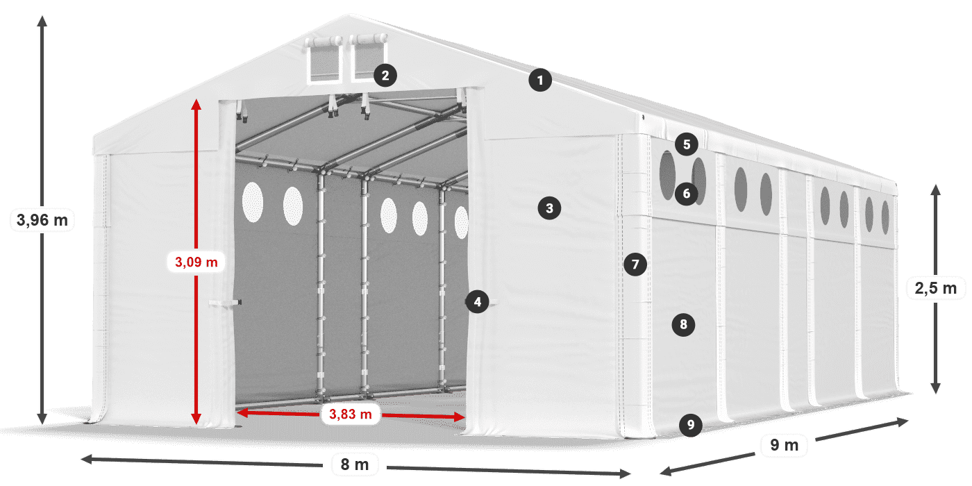 Acoperiș: MS 580 PVC Pereţi: SD O 500 PVC legenda 2.5m