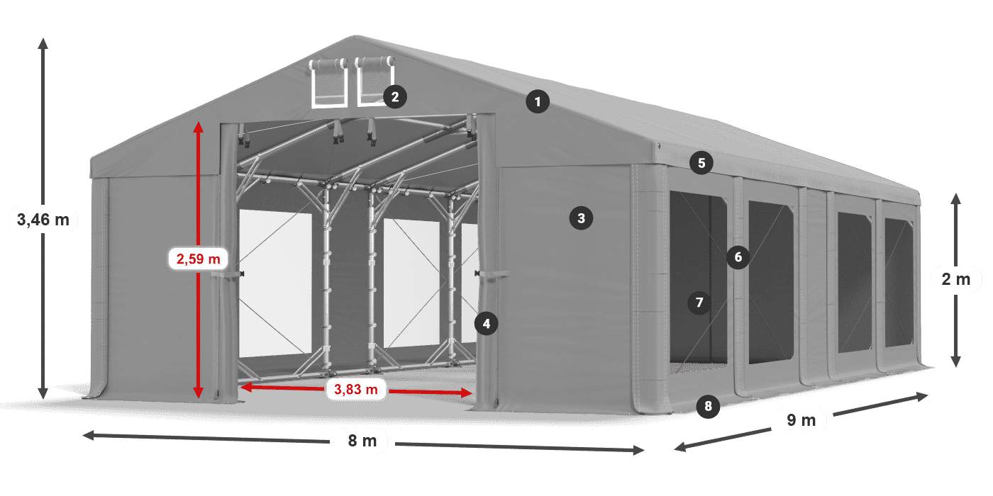 Acoperiș: FR 620 PVC Pereţi: MS 580 PVC 2m legenda