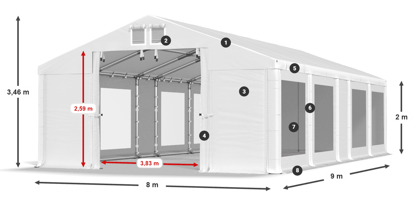Acoperiș: FR 620 PVC Pereţi: MS 580 PVC 2m legenda