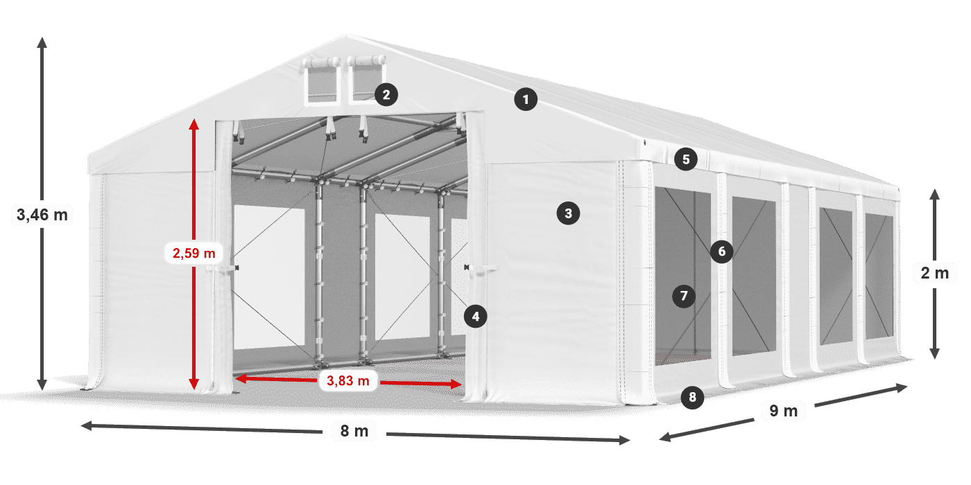 Acoperiș: FR 620 PVC Pereţi: MS 580 PVC 2m legenda