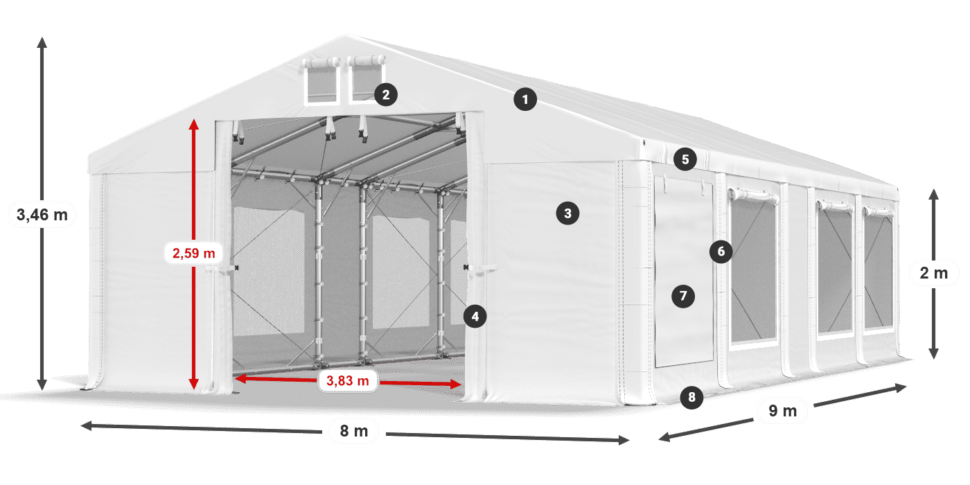 Acoperiș: FR 620 PVC Pereţi: SD 500 PVC 2m legenda