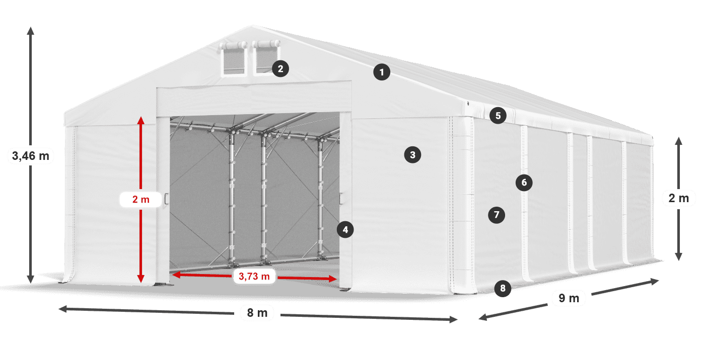Acoperiș: MS 580 PVC Pereţi: FR M 620 PVC 2m legenda