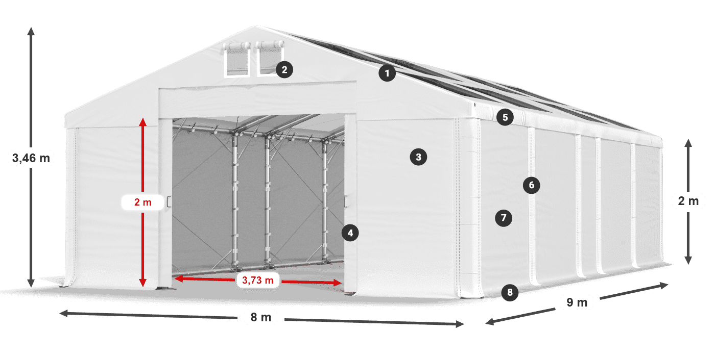 Acoperiș: MS T 580 PVC Pereţi: FR 620 PVC 2m legenda