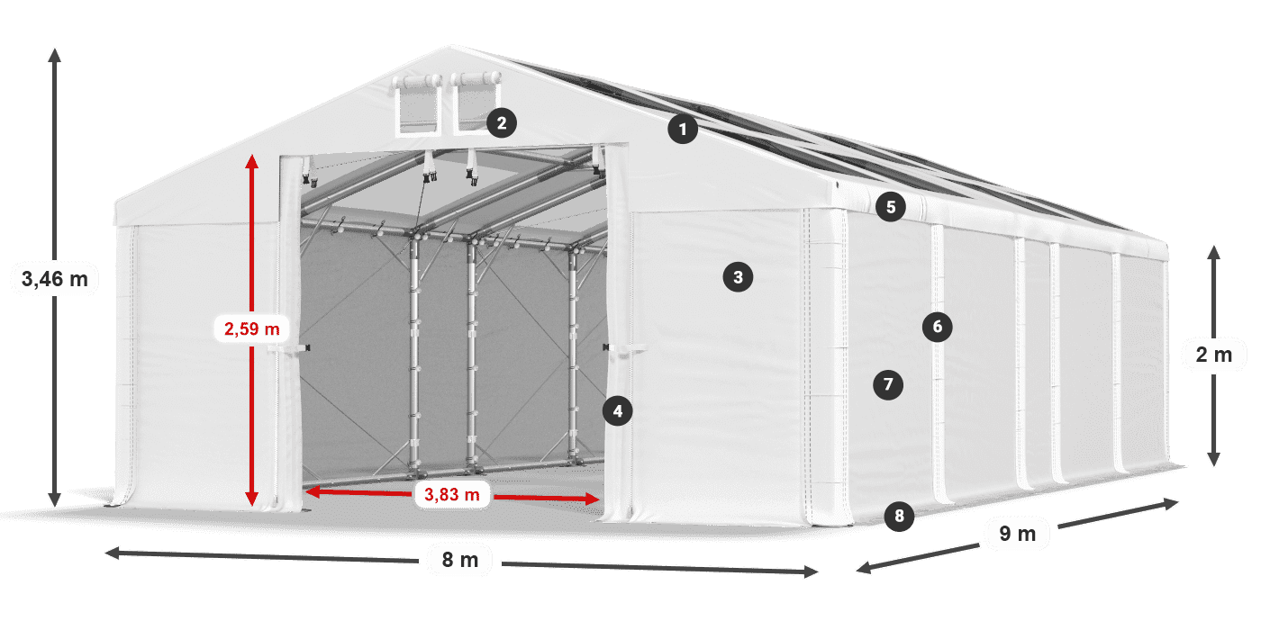 Acoperiș: MS T 580 PVC Pereţi: FR 620 PVC 2m legenda