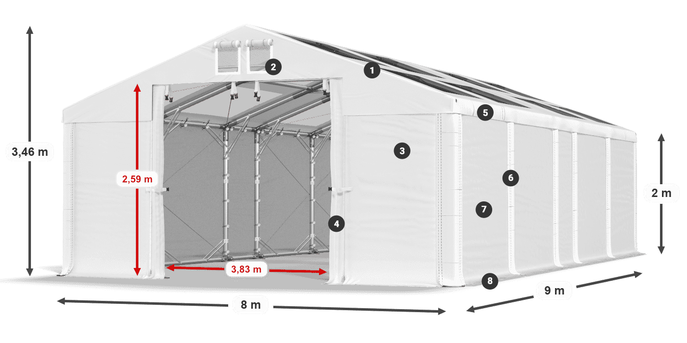 Acoperiș: MS T 580 PVC Pereţi: FR 620 PVC 2m legenda