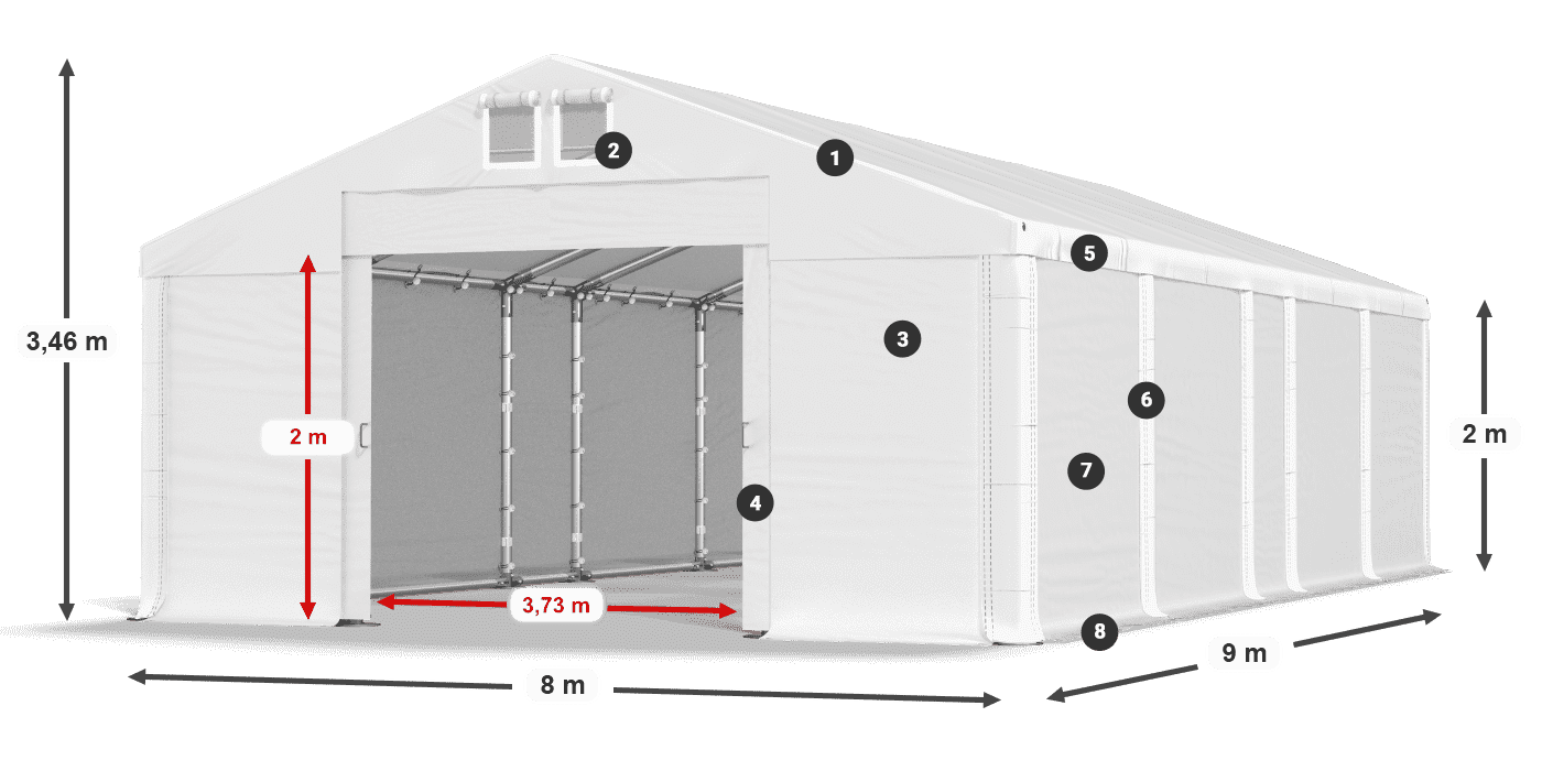 Acoperiș: MS 580 PVC Pereţi: FR M 620 PVC 2m legenda