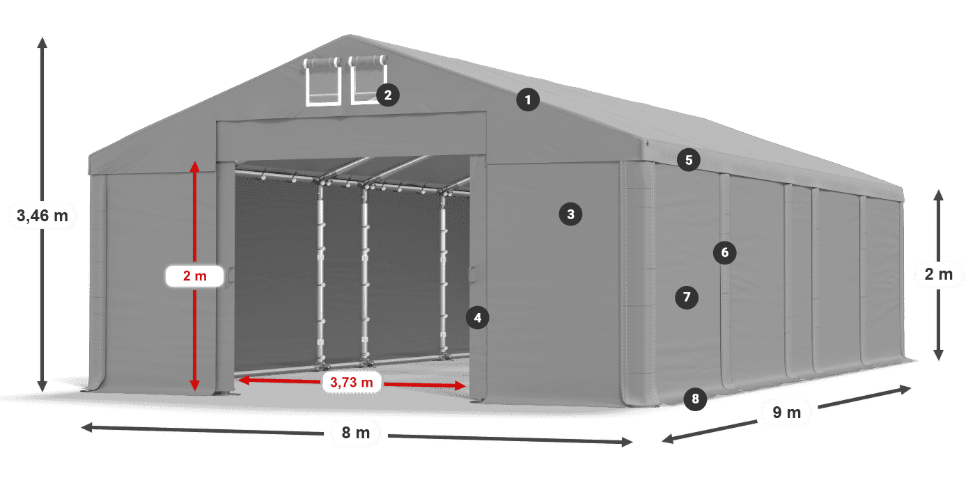 Acoperiș: MS 580 PVC Pereţi: FR M 620 PVC 2m legenda