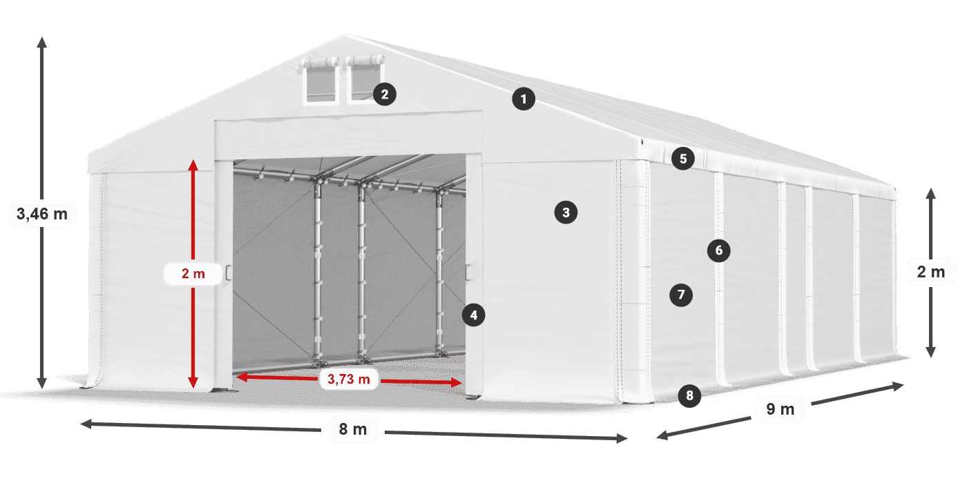 Acoperiș: MS 580 PVC Pereţi: FR M 620 PVC 2m legenda