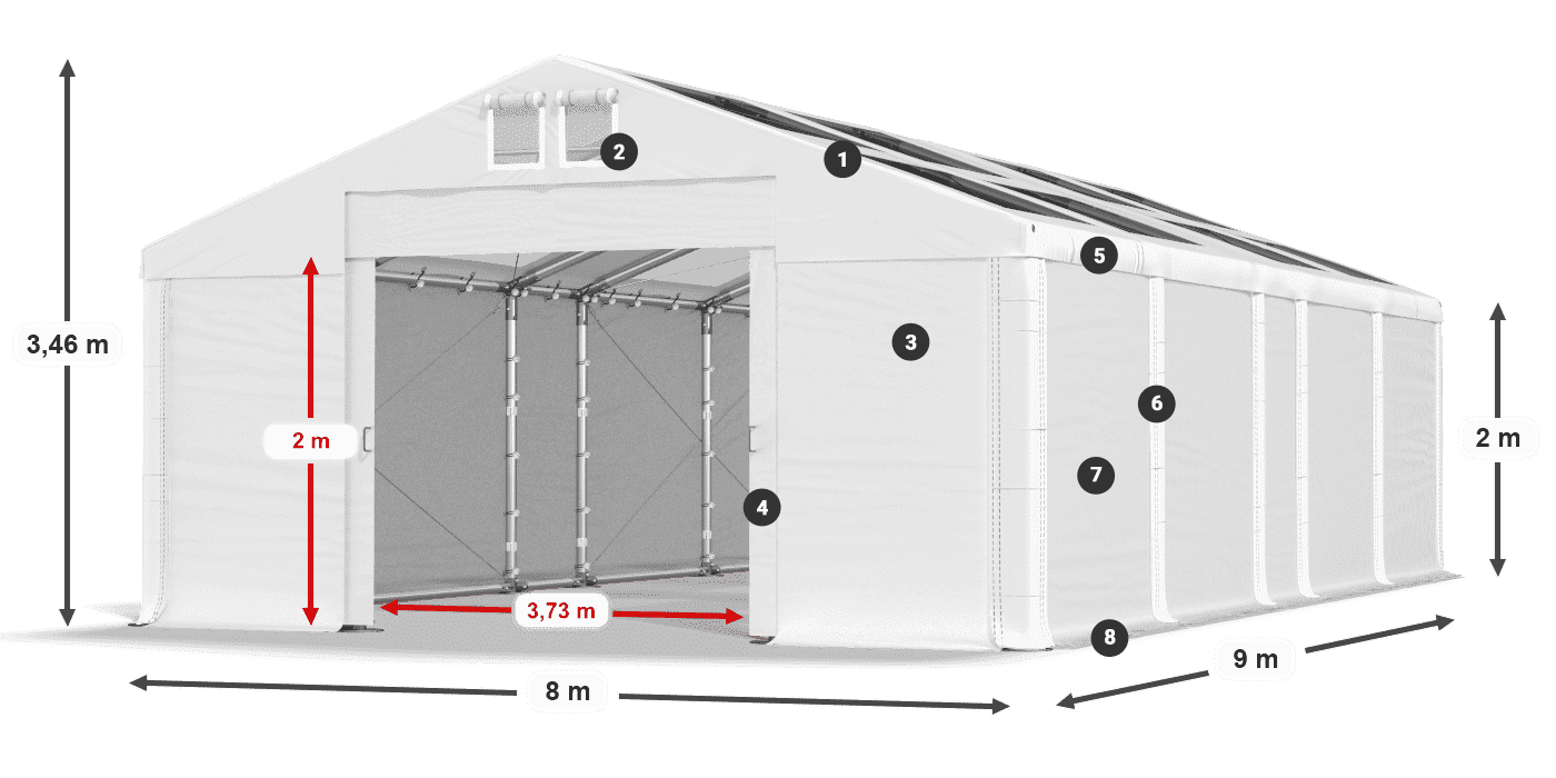 Acoperiș: MS T 580 PVC Pereţi: FR 620 PVC 2m legenda