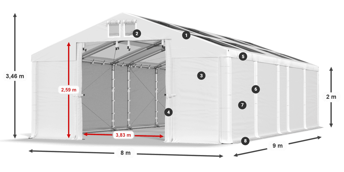 Acoperiș: MS T 580 PVC Pereţi: FR 620 PVC 2m legenda