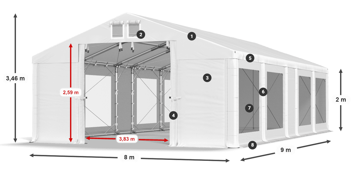 Acoperiș: MS 580 PVC Pereţi: MS 580 PVC 2m legenda