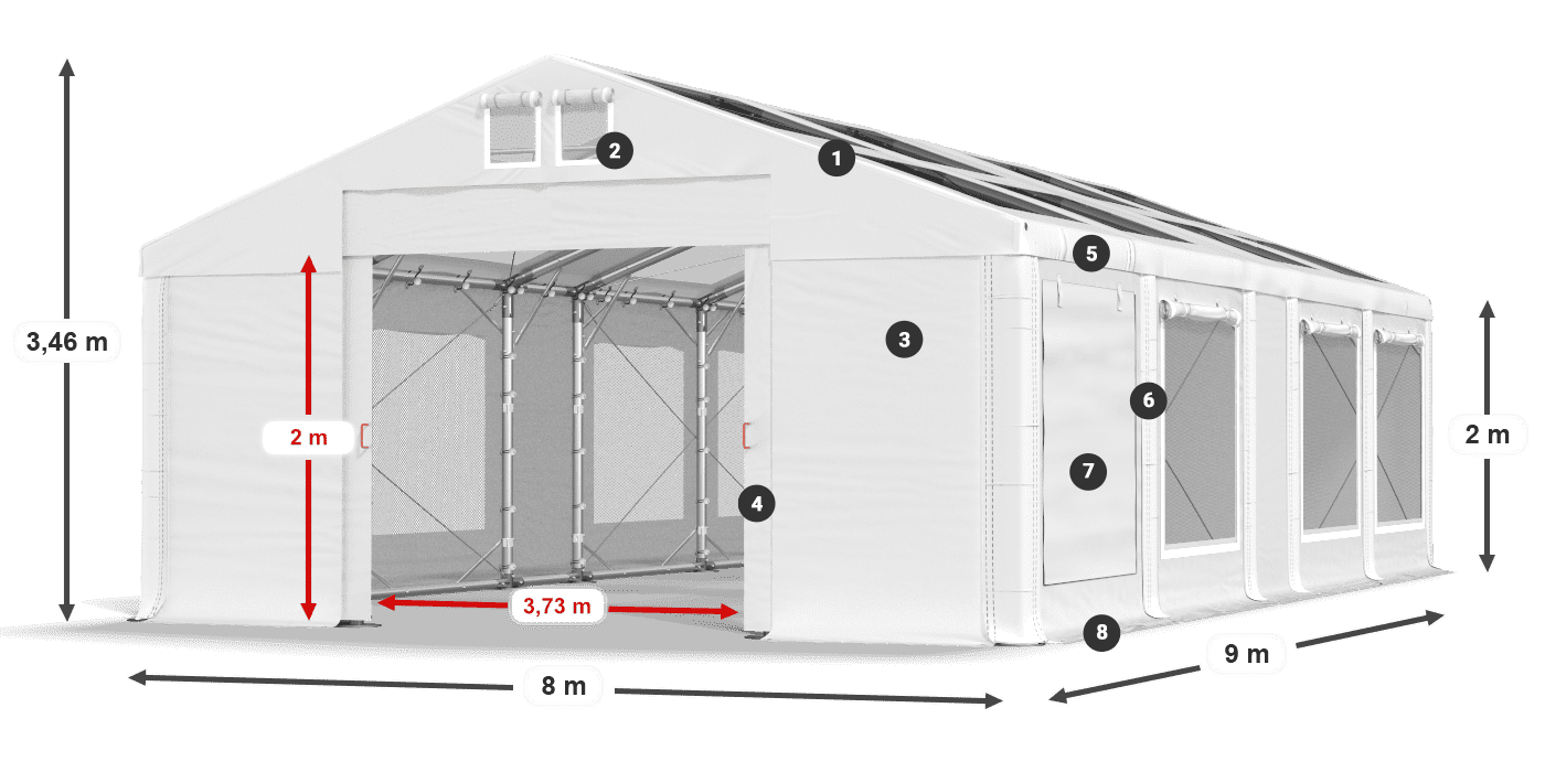 Acoperiș: MS T 580 PVC Pereţi: SDM 500 PVC 2m legenda