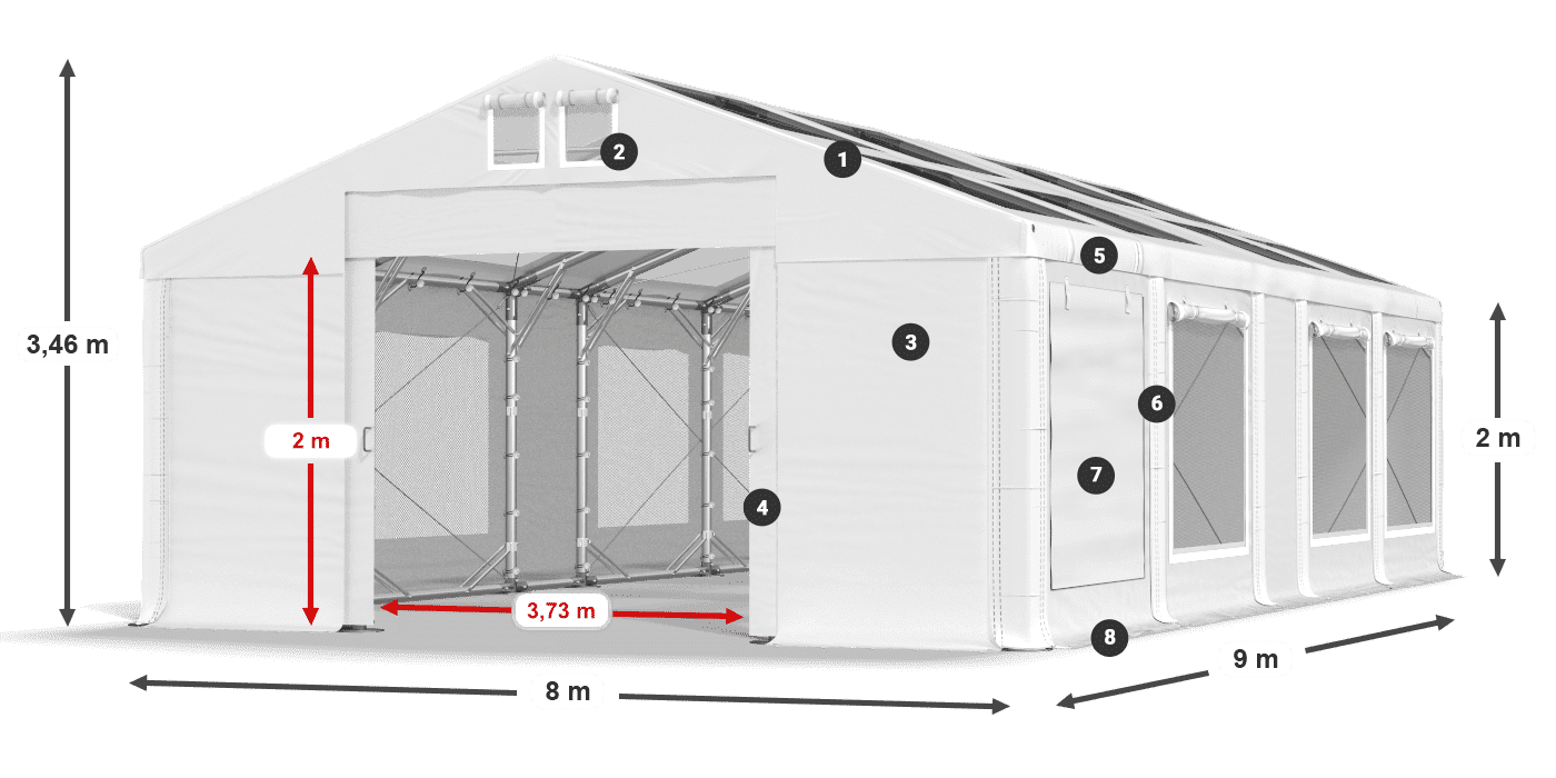 Acoperiș: MS T 580 PVC Pereţi: SDM 500 PVC 2m legenda