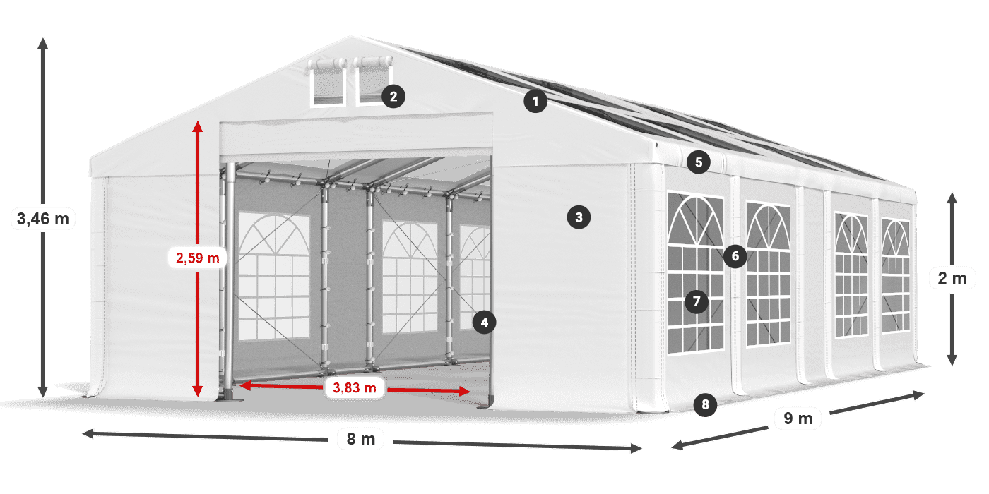 Acoperiș: MS 580 PVC Pereţi: SD 500 PVC 2m legenda