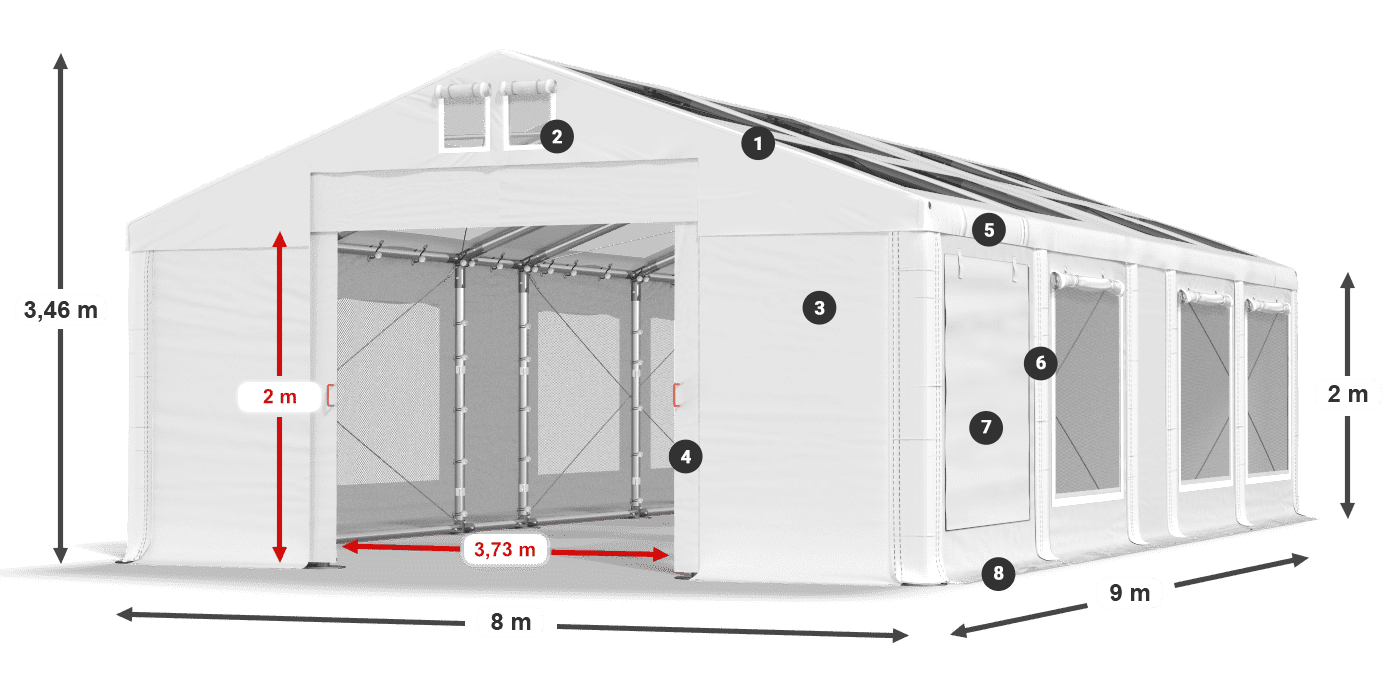 Acoperiș: MS T 580 PVC Pereţi: SDM 500 PVC 2m legenda
