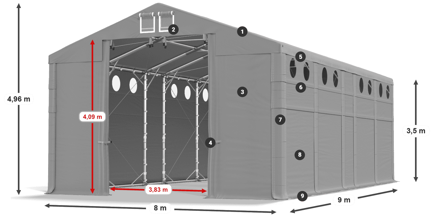 Acoperiș: FR 620 PVC Pereţi: MS O 580 PVC 3.5 m legenda