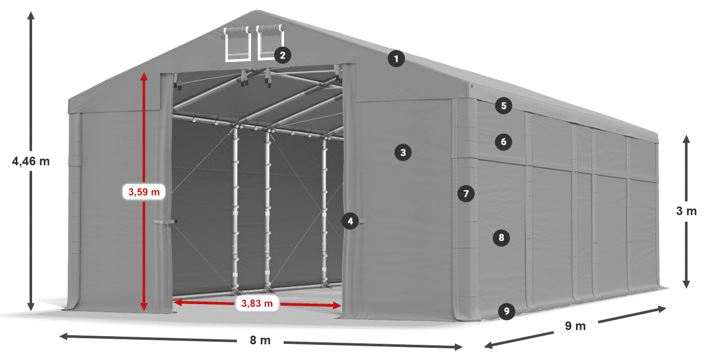 Acoperiș: FR 620 PVC Pereţi: SD 500 PVC Legenda 3m